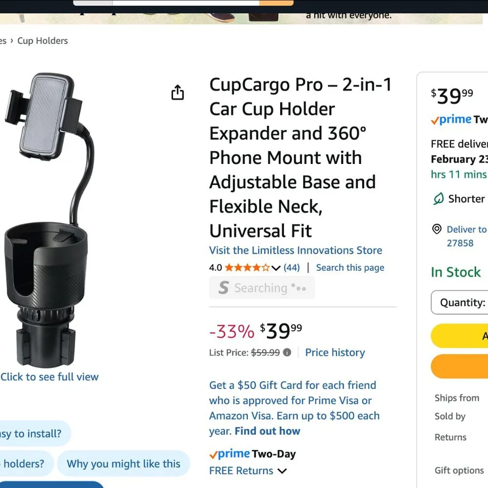 Limitless Car Cup and Phone Holder Cup Cargo 2 in 1